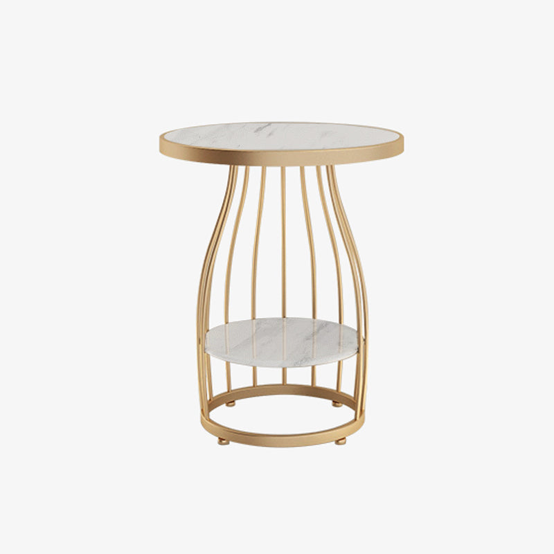 Glam Accent Side Table Living Room Double Tier Round with Storage Metal