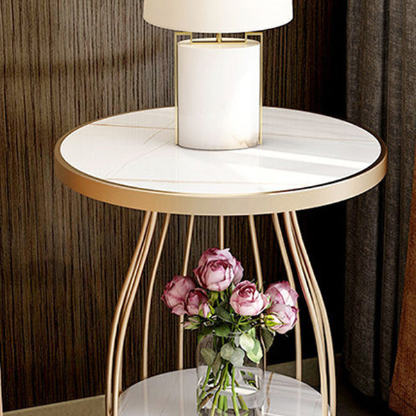 Glam Accent Side Table Living Room Double Tier Round with Storage Metal