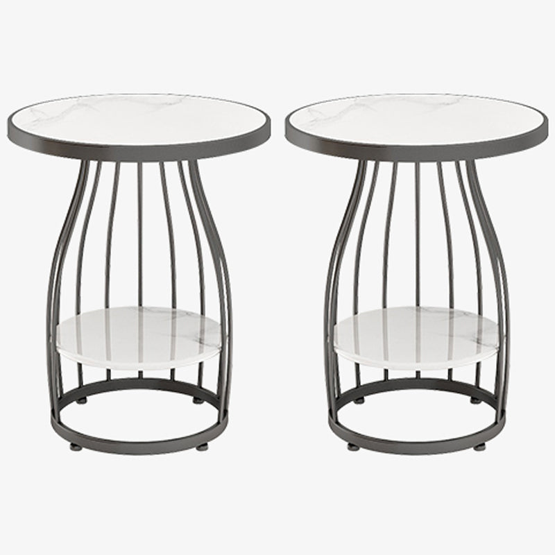 Glam Accent Side Table Living Room Double Tier Round with Storage Metal
