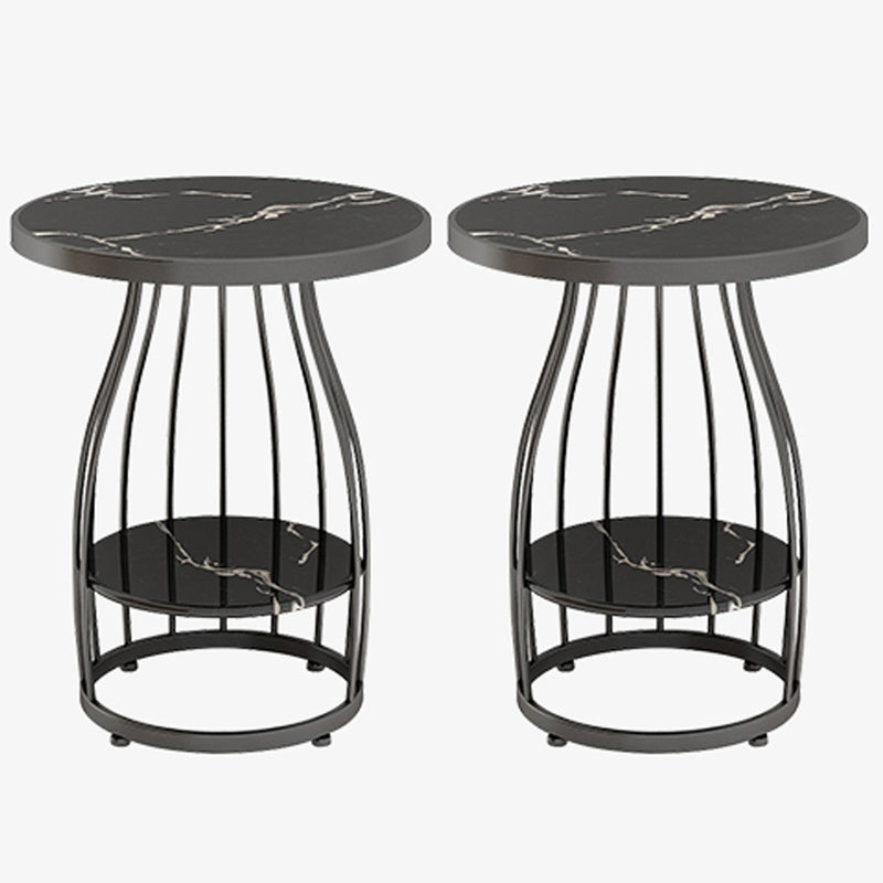 Glam Accent Side Table Living Room Double Tier Round with Storage Metal