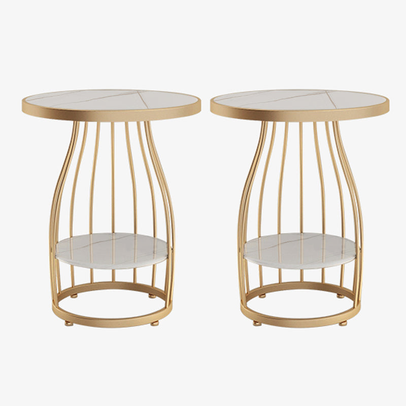 Glam Accent Side Table Living Room Double Tier Round with Storage Metal