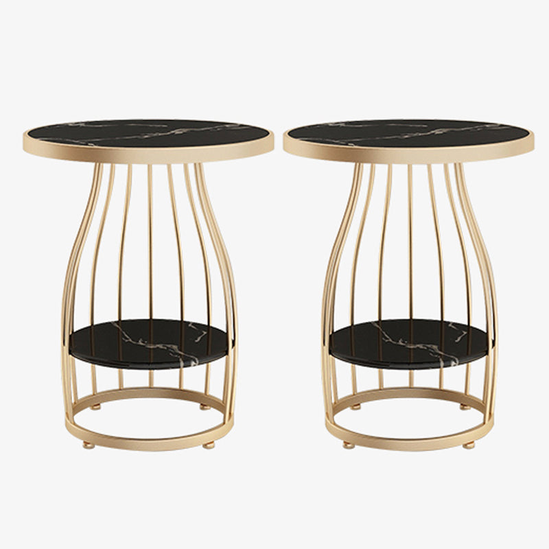 Glam Accent Side Table Living Room Double Tier Round with Storage Metal