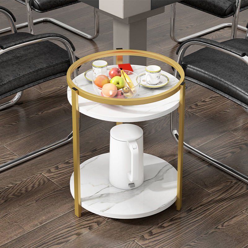 Glam Metal Storage End Table Double Tier Side Table for Living Room