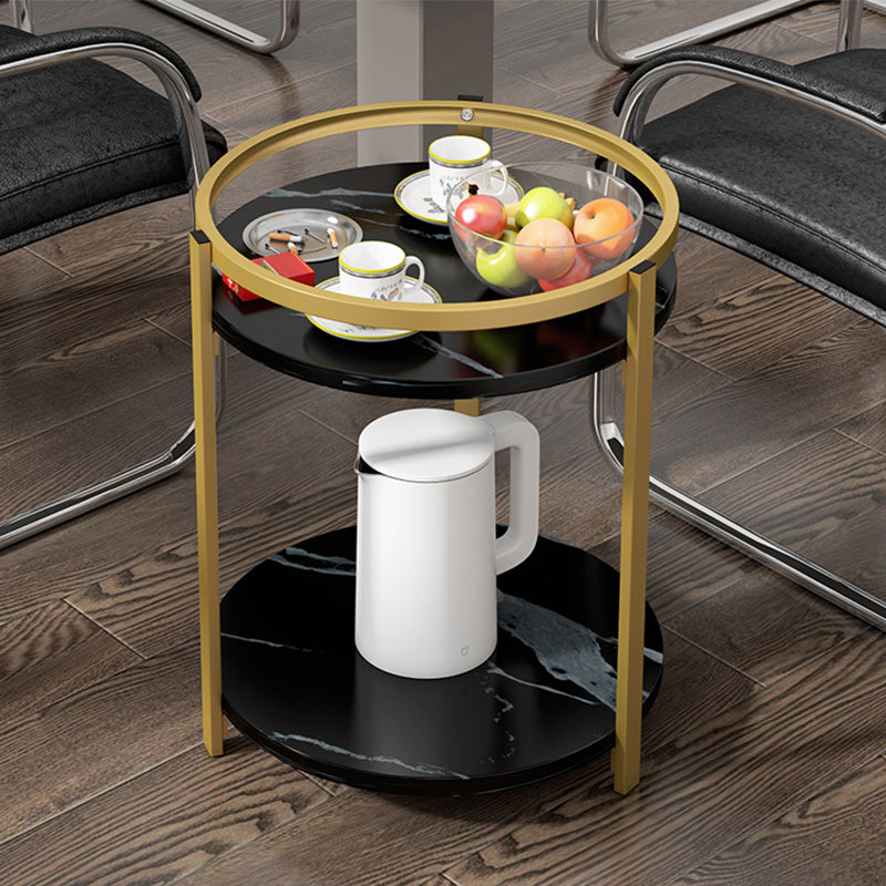 Glam Metal Storage End Table Double Tier Side Table for Living Room
