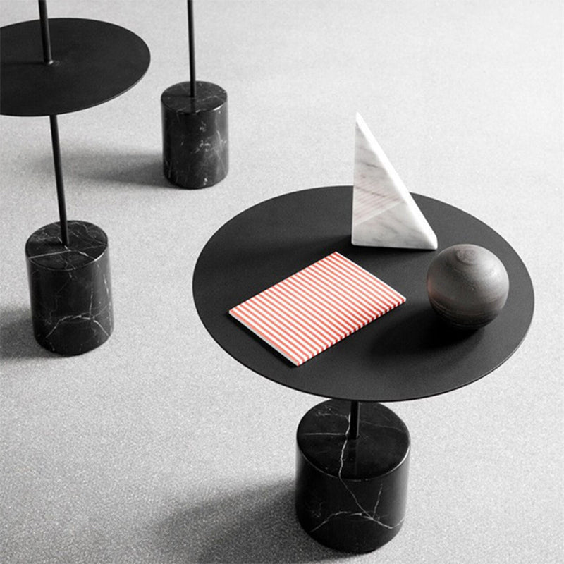 Modern Round Pedestal Side Table Metal and Marble Side End Table