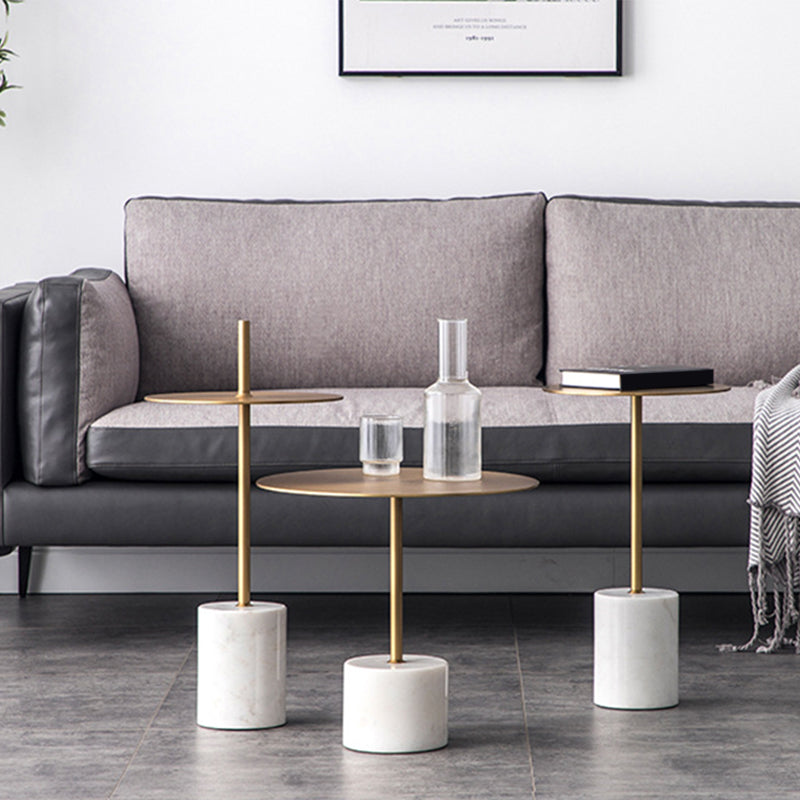 Modern Round Pedestal Side Table Metal and Marble Side End Table