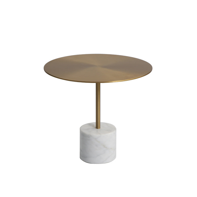 Modern Round Pedestal Side Table Metal and Marble Side End Table