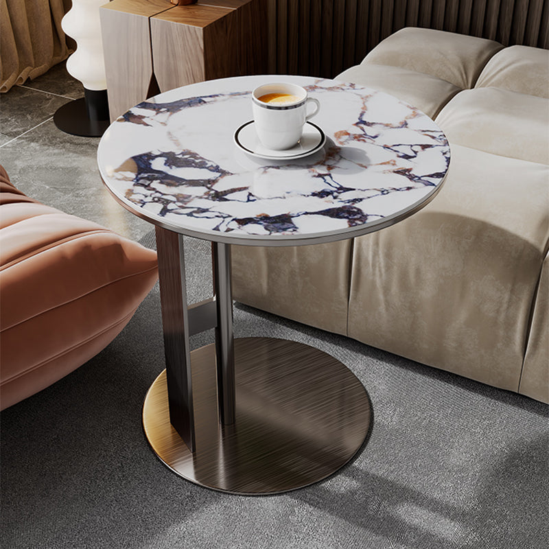 Glam C-shape Side Table Round Stone Top Sofa Side Accent Table
