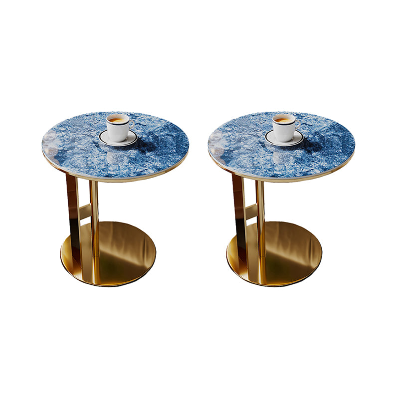 Glam C-shape Side Table Round Stone Top Sofa Side Accent Table