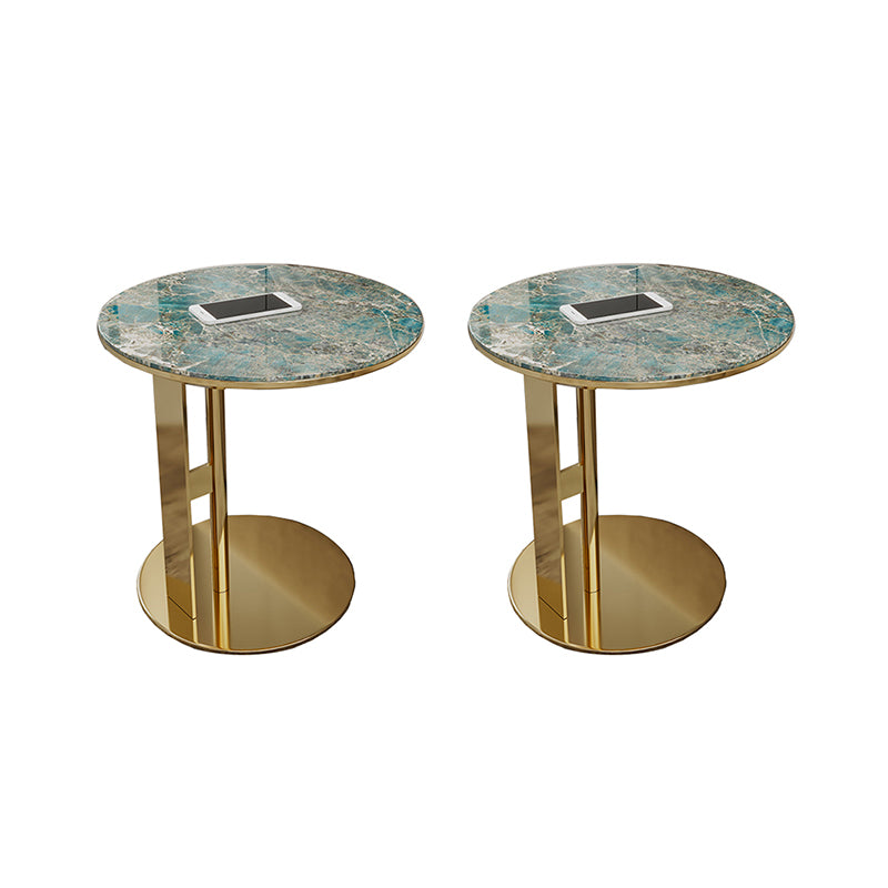 Glam C-shape Side Table Round Stone Top Sofa Side Accent Table