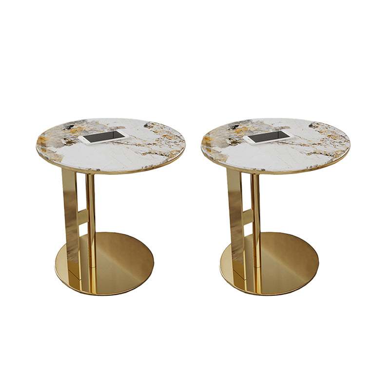 Glam C-shape Side Table Round Stone Top Sofa Side Accent Table