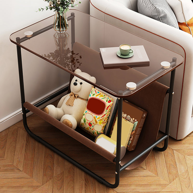 Modernistic Multilayer Tier Corner Table Glass/Marble Side End Table with Storage