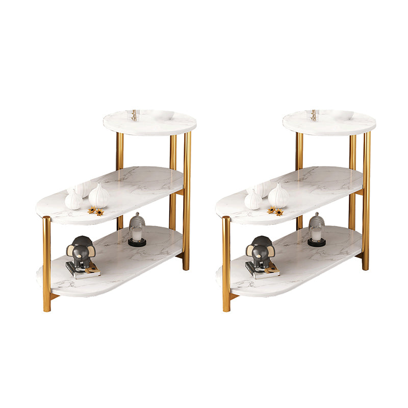 Modernistic Multilayer Tier Corner Table Glass/Marble Side End Table with Storage