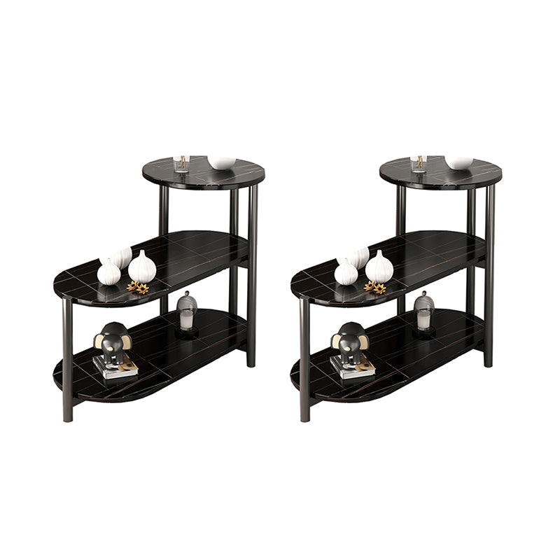 Modernistic Multilayer Tier Corner Table Glass/Marble Side End Table with Storage