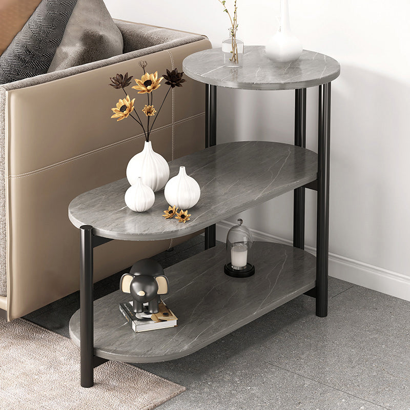Modernistic Multilayer Tier Corner Table Glass/Marble Side End Table with Storage