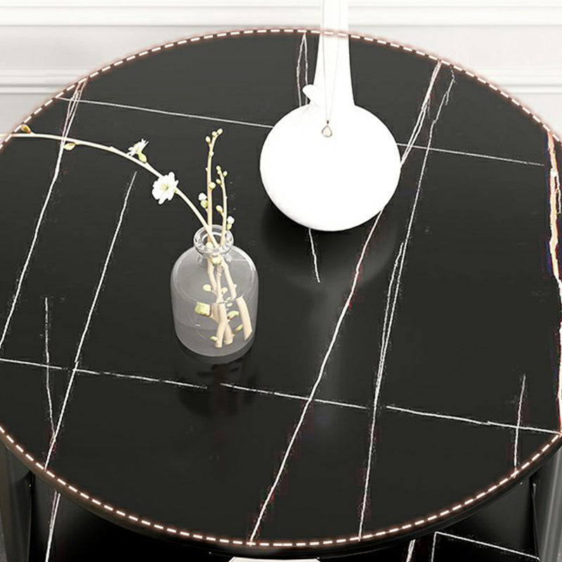 Glam Metal Side Table with Shelves Geometric Stone Top Accent Side Table