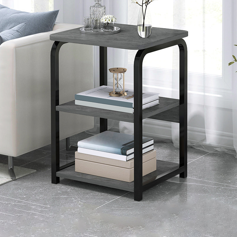 Glam Metal Side Table with Shelves Geometric Stone Top Accent Side Table