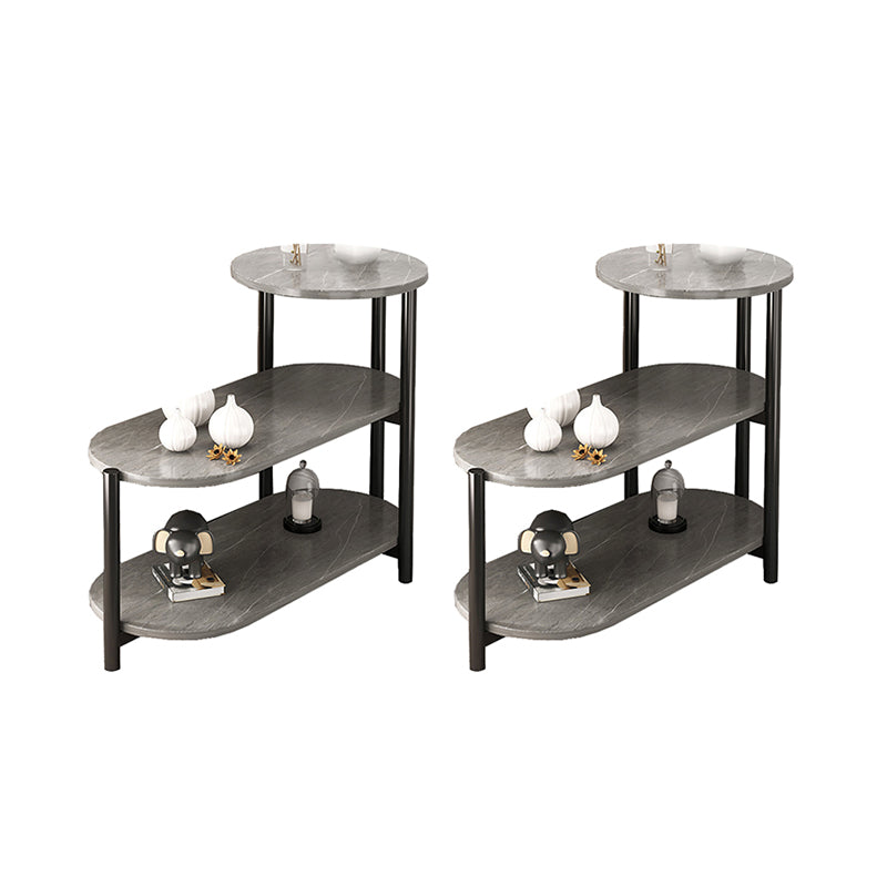 Glam Metal Side Table with Shelves Geometric Stone Top Accent Side Table