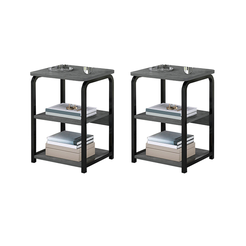 Glam Metal Side Table with Shelves Geometric Stone Top Accent Side Table