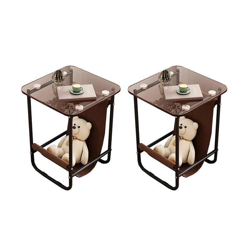 Glam Metal Side Table with Shelves Geometric Stone Top Accent Side Table