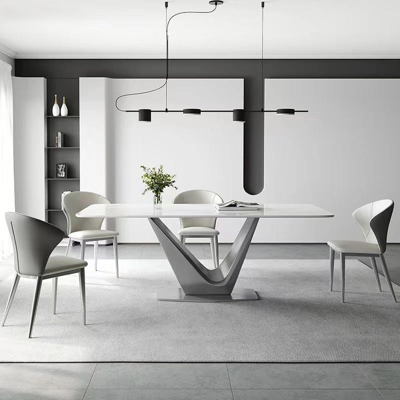 Modern Style Dinette Table Rectangle Stone Dinner Table in White