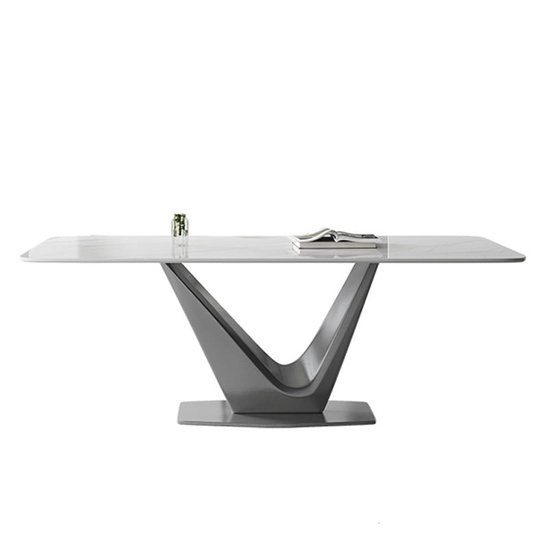 Modern Style Dinette Table Rectangle Stone Dinner Table in White