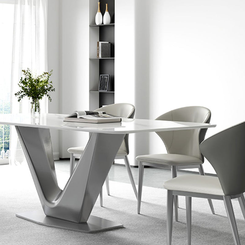Modern Style Dinette Table Rectangle Stone Dinner Table in White