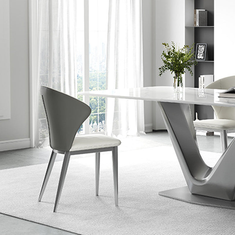 Modern Style Dinette Table Rectangle Stone Dinner Table in White