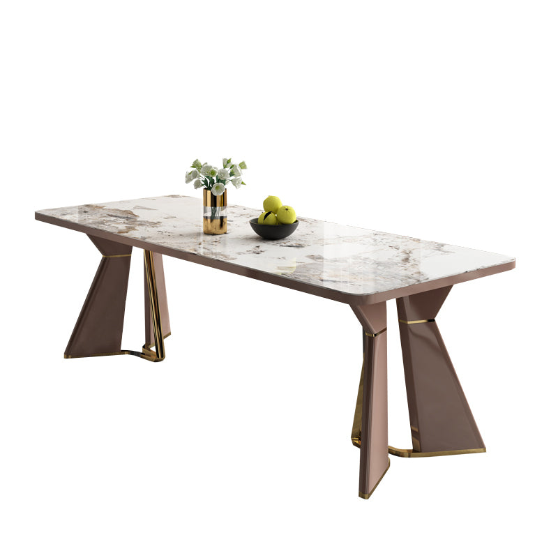 Glam Style Dining Room Table Stone Rectangle Dining Site Table in White