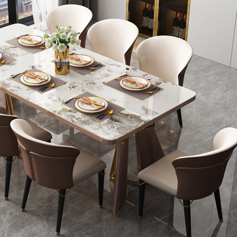Glam Style Dining Room Table Stone Rectangle Dining Site Table in White