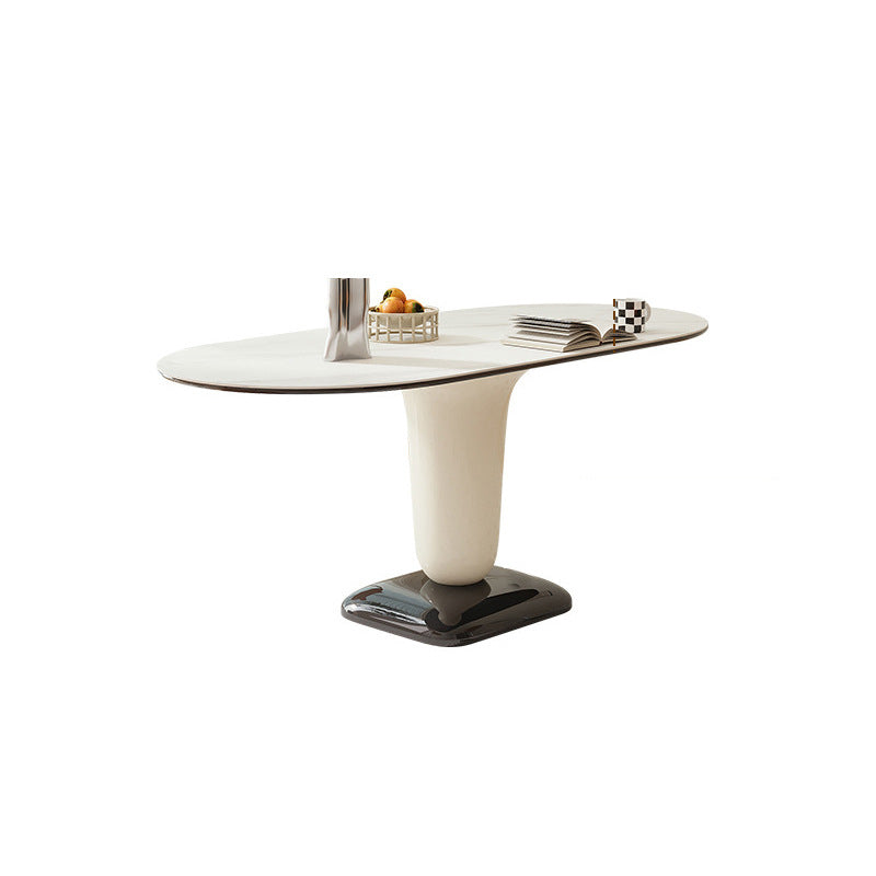 Contemporary Kitchen Dinner Table Oval Pedestal Dining Table