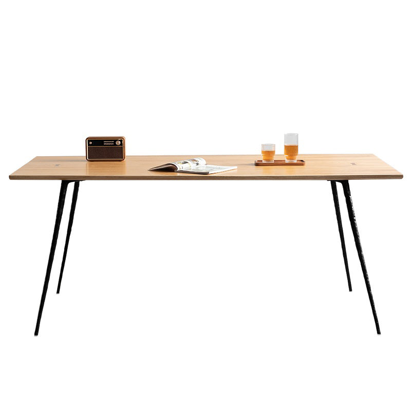 Solid Wood Dining Table Rectangle Metal Base Dinner Table for Dining Room