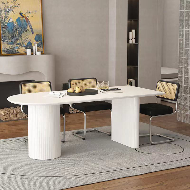 Sintered Stone Dining Table White Wooden Base Dinner Table for Dining Room