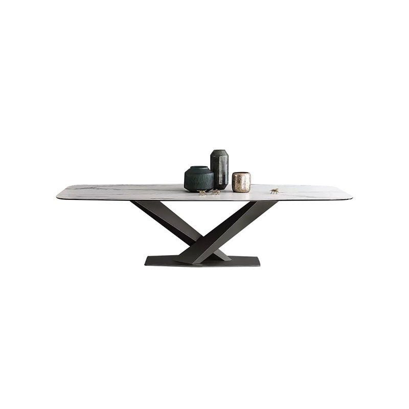 Luxury Dining Room Dinner Table Stone Rectangle Pedestal Dining Table