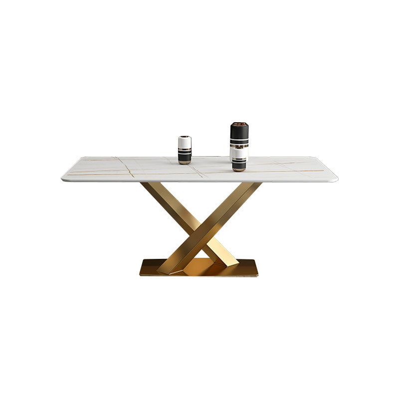 Luxury Dining Room Dinner Table Stone Rectangle Pedestal Dining Table