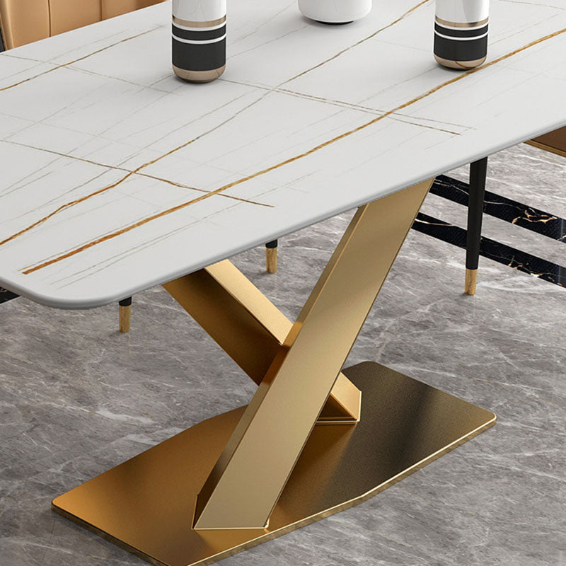 Luxury Dining Room Dinner Table Stone Rectangle Pedestal Dining Table