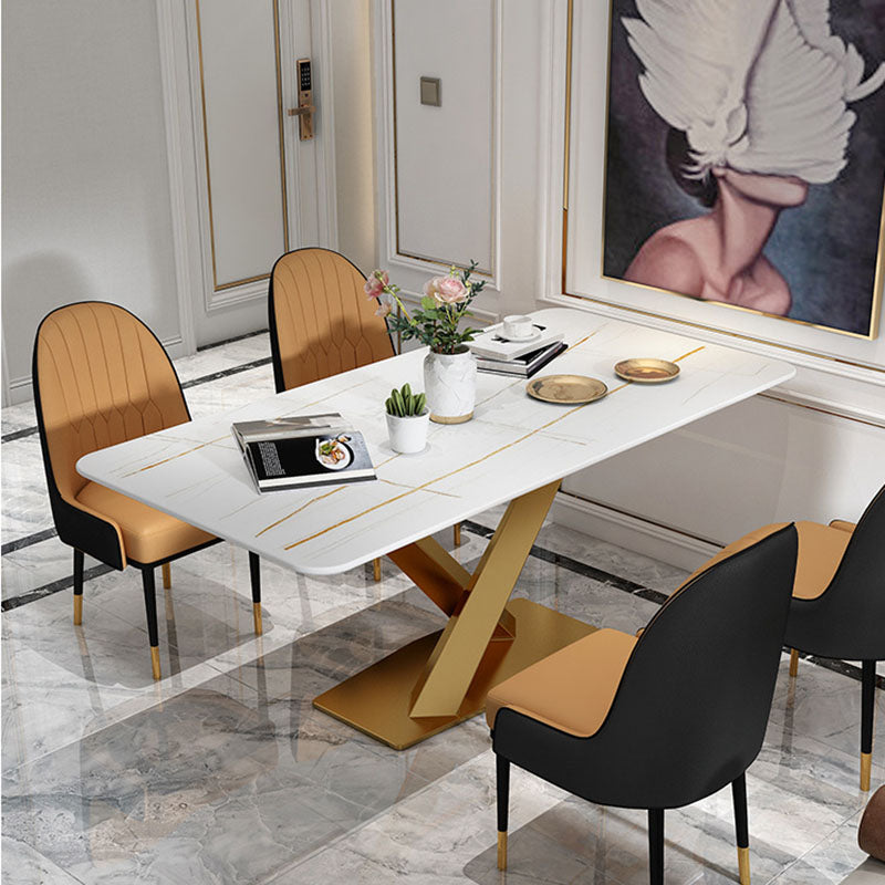 Luxury Dining Room Dinner Table Stone Rectangle Pedestal Dining Table
