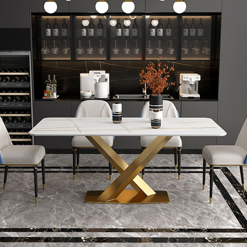Luxury Dining Room Dinner Table Stone Rectangle Pedestal Dining Table