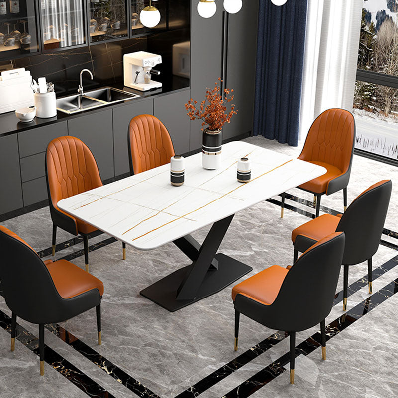 Luxury Dining Room Dinner Table Stone Rectangle Pedestal Dining Table