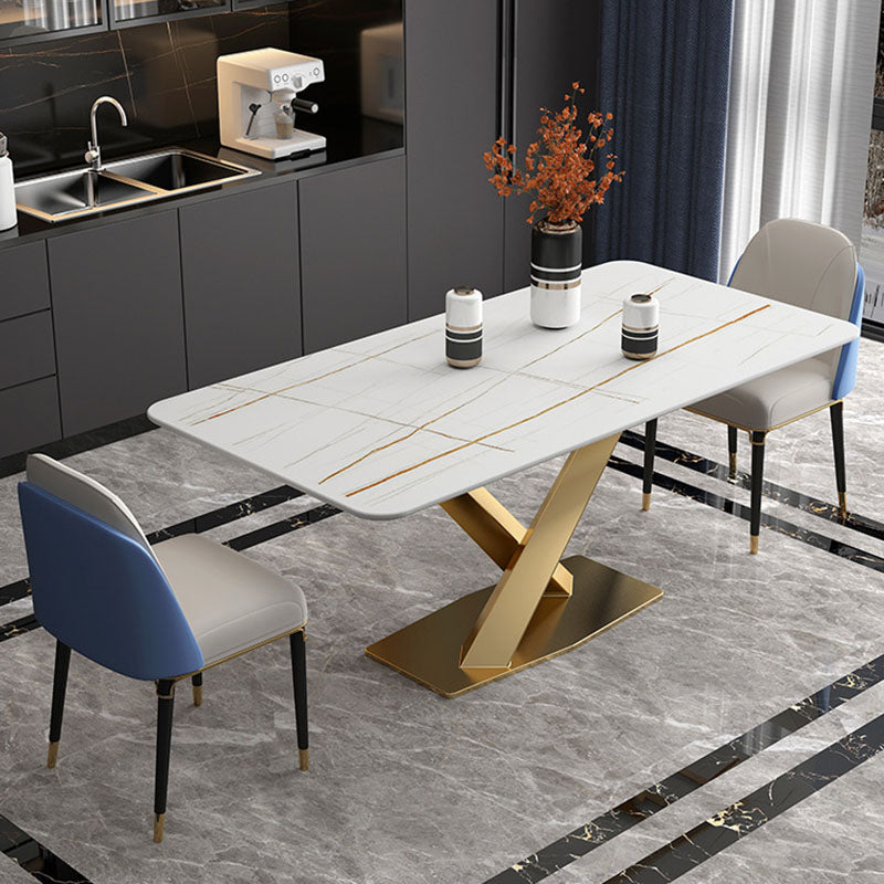 Luxury Dining Room Dinner Table Stone Rectangle Pedestal Dining Table
