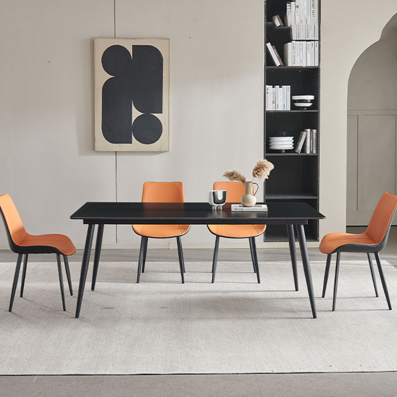 Kitchen Industrial Dinner Table Stone Rectangle 4 Legs Dining Table