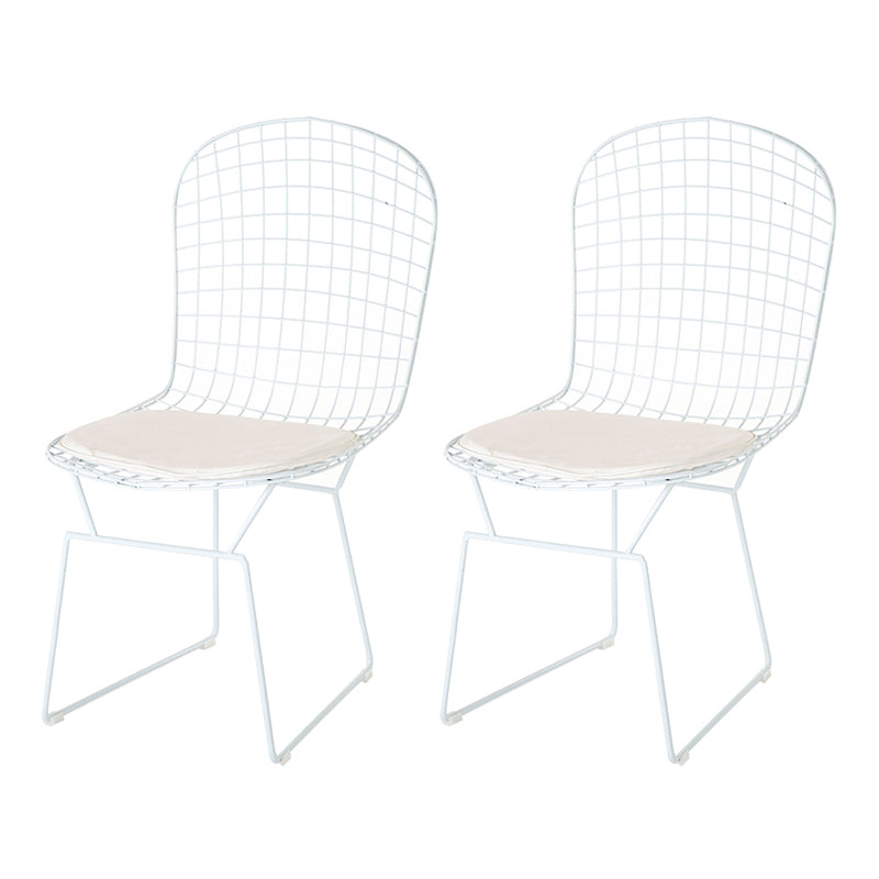 Armless Kitchen Dining Side Chair Metal Dining Chair in White