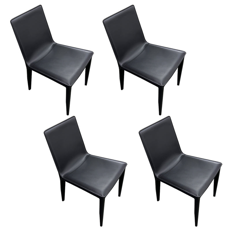 Faux Leather Side Chair Metal Base Armless Dining Chair for Bedroom