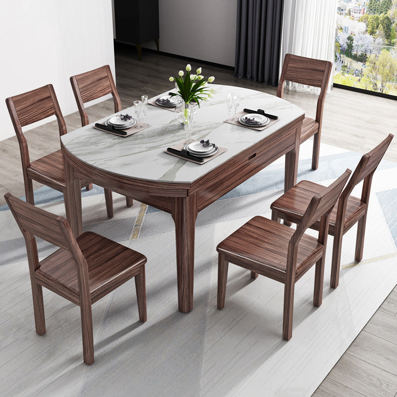 Contemporary Dining Set 1/7 Pcs Standard Height Dining Sets with Self Storing Leaves