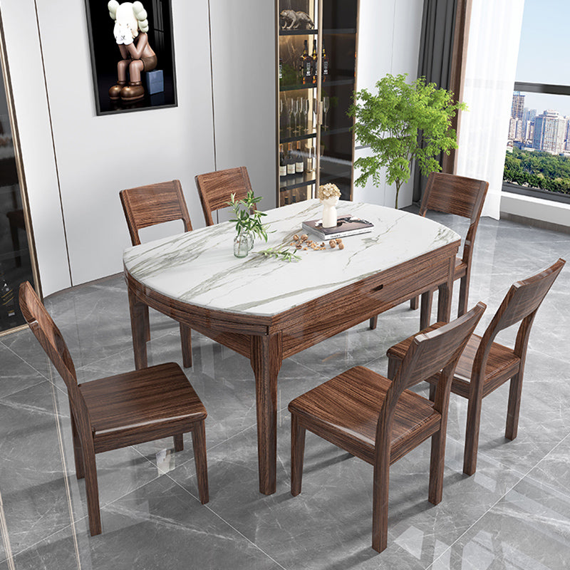 Contemporary Dining Set 1/7 Pcs Standard Height Dining Sets with Self Storing Leaves
