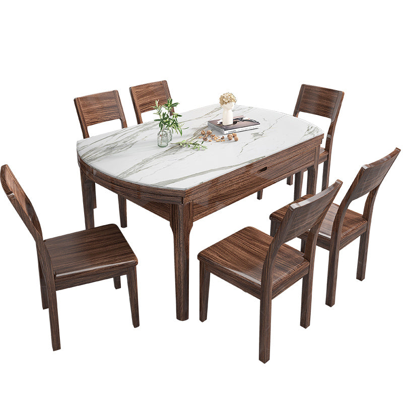 Contemporary Dining Set 1/7 Pcs Standard Height Dining Sets with Self Storing Leaves