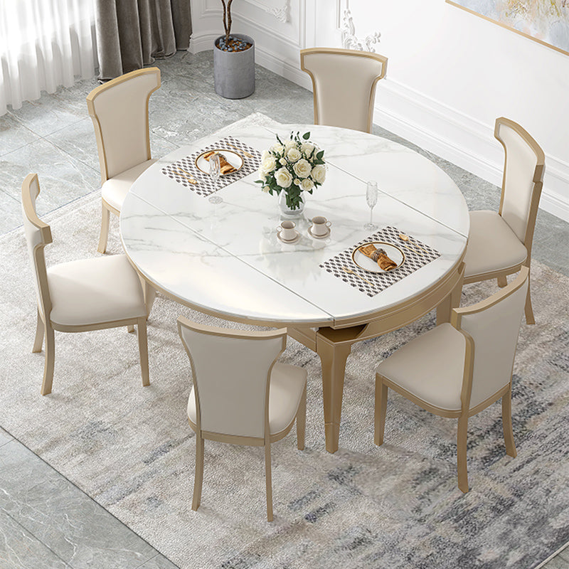 Modern White Stone Dining Table Set 1/2/5/7 Pcs Standard Height Formal Dining Room Set