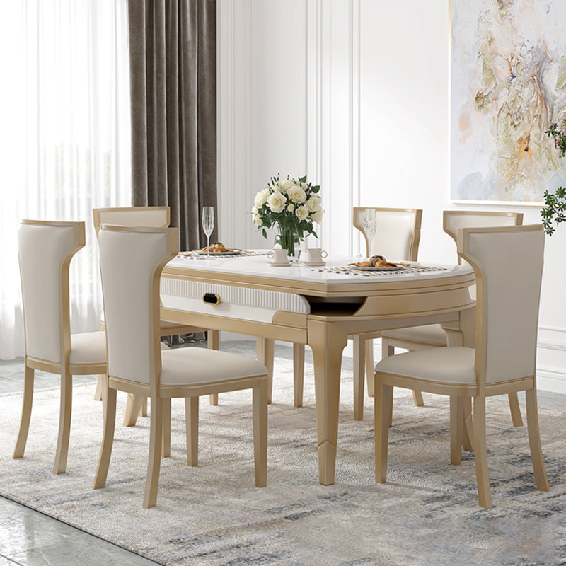 Modern White Stone Dining Table Set 1/2/5/7 Pcs Standard Height Formal Dining Room Set