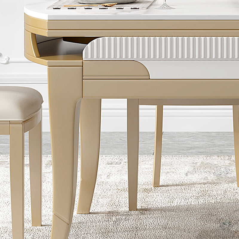 Modern White Stone Dining Table Set 1/2/5/7 Pcs Standard Height Formal Dining Room Set