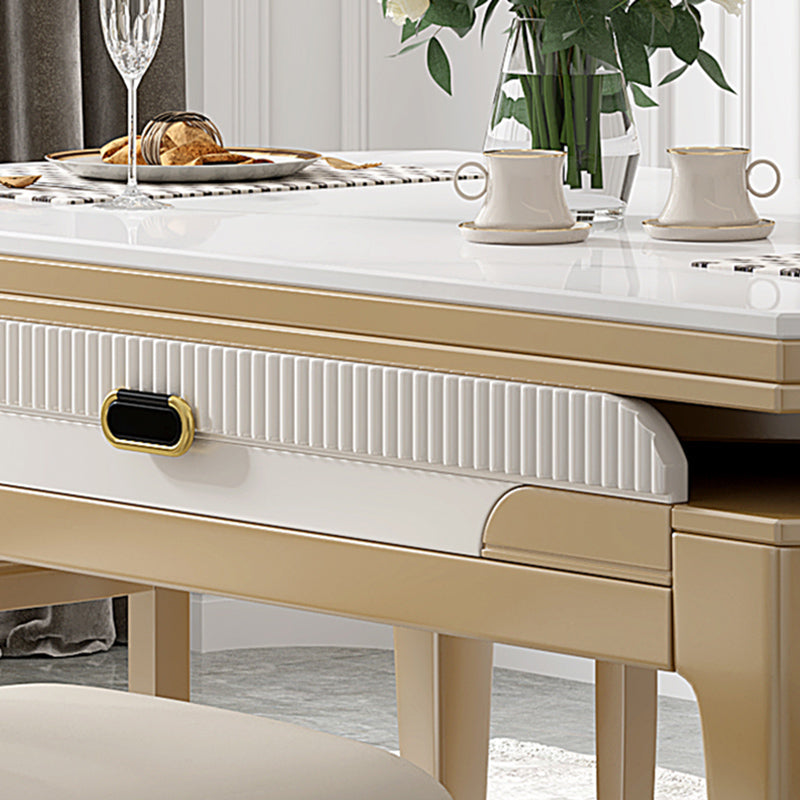 Modern White Stone Dining Table Set 1/2/5/7 Pcs Standard Height Formal Dining Room Set